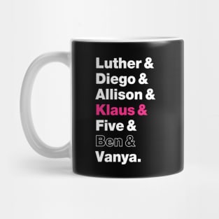 Umbrella Academy Character Names - Pink Klaus Hargreeves, Ben Hargreeves Outline Mug